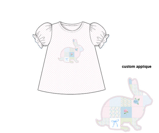 PREORDER 46: SPRING 1 - Spring 1 Shirt Only - Abby’s Patchwork Bunny Girl Shirt