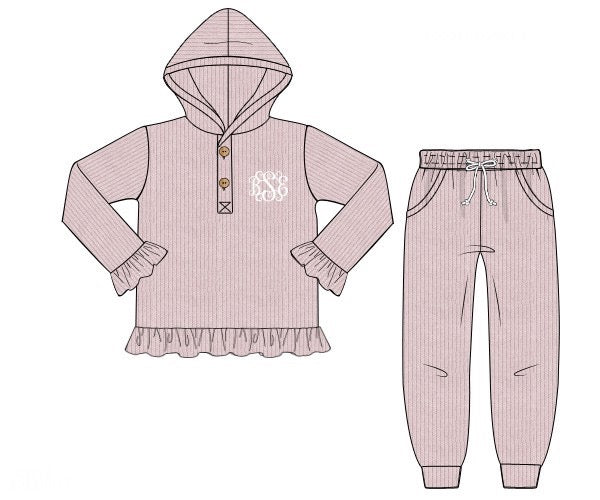 RTS - Sweater Joggers Girl Set - Pink - NO MONOGRAM
