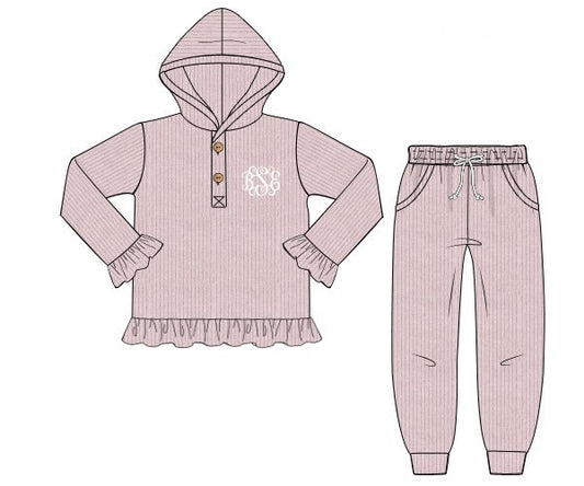 RTS - Sweater Joggers Girl Set - Pink - NO MONOGRAM
