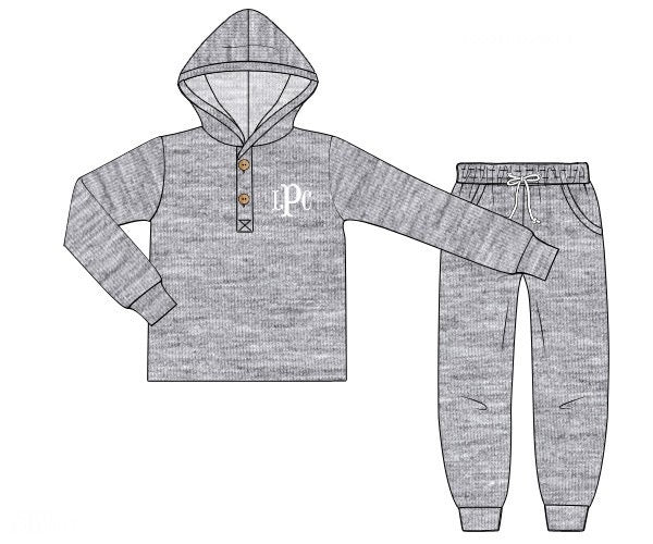 RTS - Sweater Joggers Boy Set - Grey - NO MONOGRAM