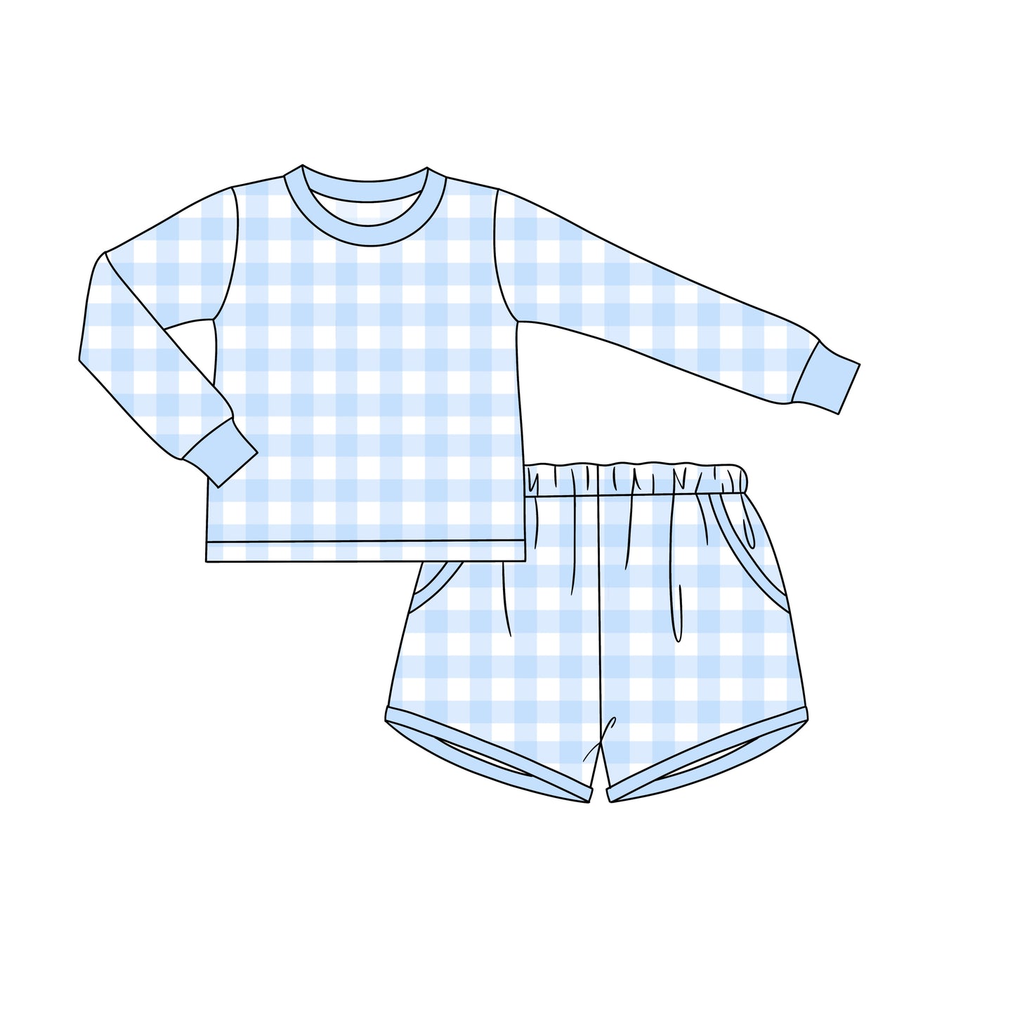 PREORDER 59: TTS - TTS Boys Only - Blue Gingham Basics Boy Shortie Set