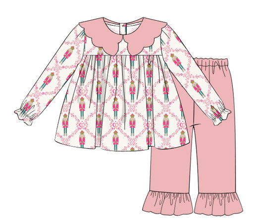PREORDER 55: CHRISTMAS 1 - Christmas 1 Girls Only - Pink Nutcracker & Bows Girl Pant Set