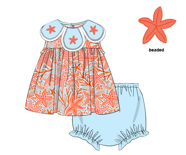 PREORDER 61: SPRING 2 - Coral Starfish Girl Diaper Set
