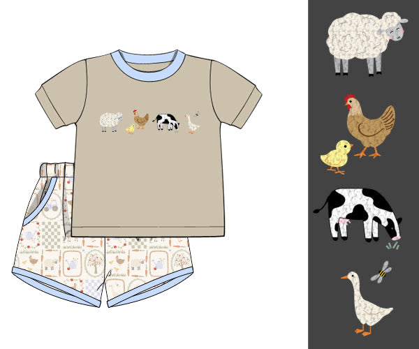 PREORDER 61: SPRING 2 - French Knot Farm Animals Boy Shortie Set
