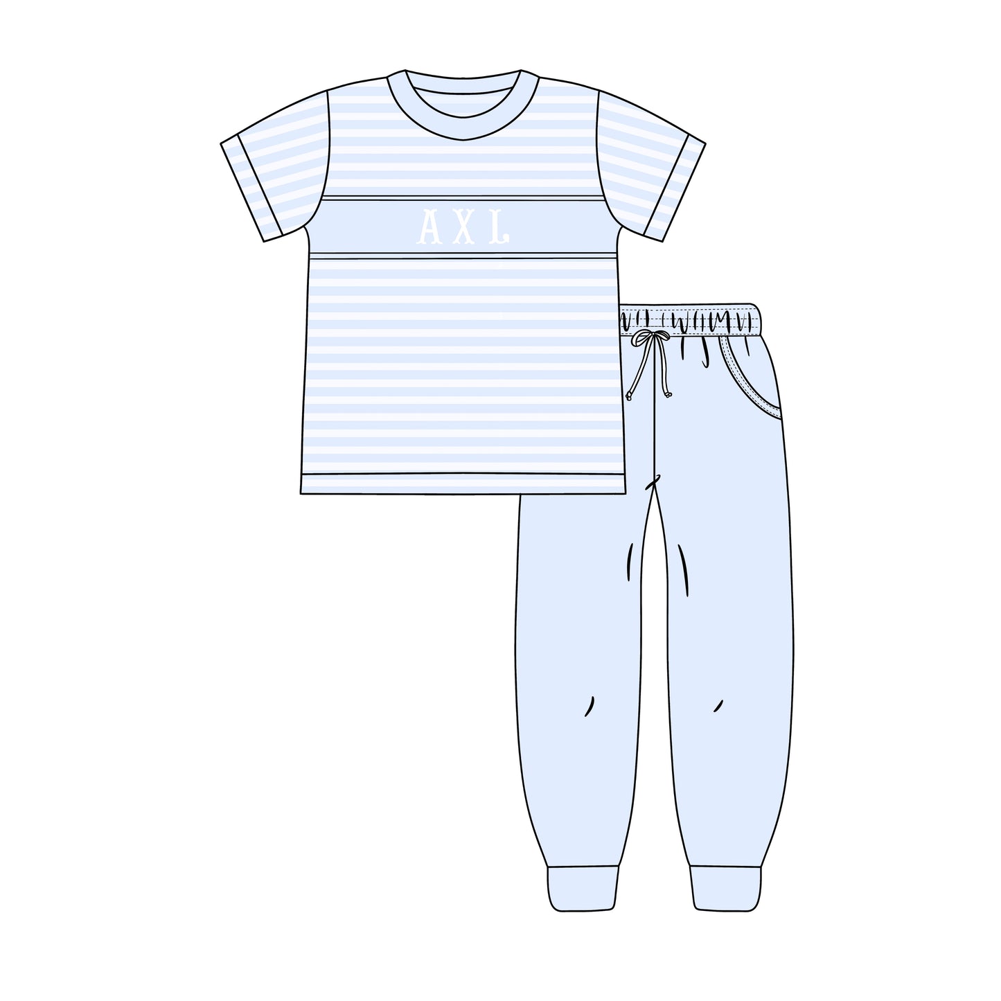 PREORDER 59: TTS - Petals & Pinstripes Name Smocks Boy Jogger Set
