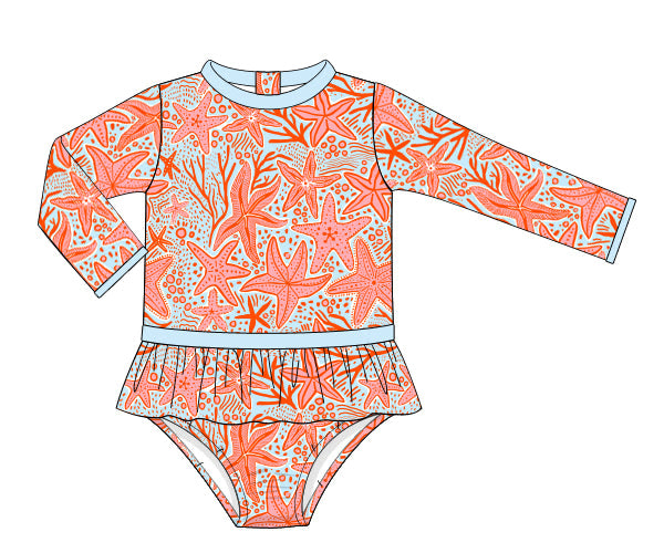 PREORDER 61: SPRING 2 - Coral Starfish Girl 1pc Rashguard