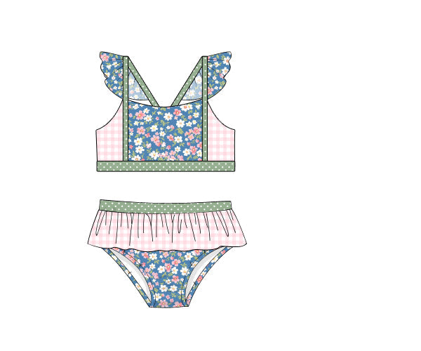 PREORDER 61: SPRING 2 - Spring Gingham & Florals Girl 2pc Swim