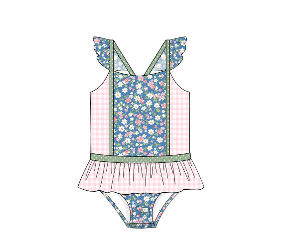 PREORDER 61: SPRING 2 - Spring Gingham & Florals Girl 1pc Swim