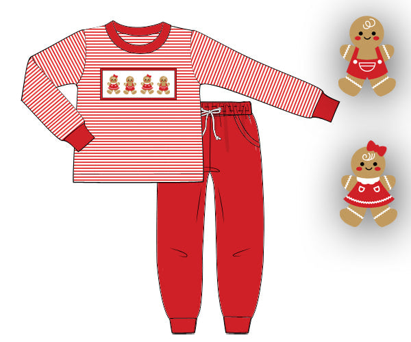 PREORDER 55: CHRISTMAS 1 - Smocked Gingerbread Boy Jogger Set