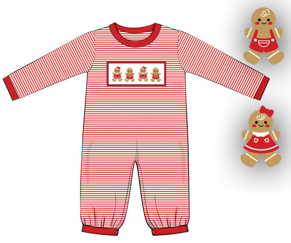 PREORDER 55: CHRISTMAS 1 - Smocked Gingerbread Boy Longall