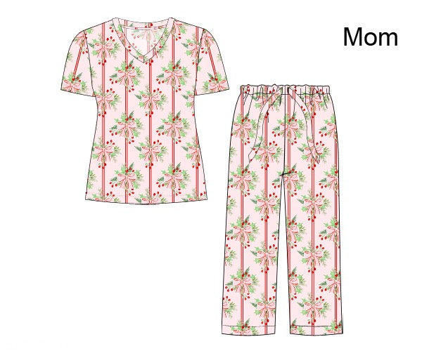 RTS - Bows & Holly Mom PJ Set