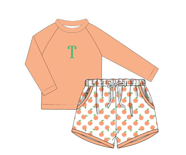 PREORDER 46: SPRING 1 - Citrus Springtime Swim Boy Rashguard Top & Trunk Set