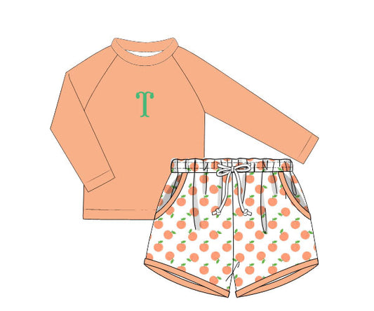 PREORDER 46: SPRING 1 - Citrus Springtime Swim Boy Rashguard Top & Trunk Set