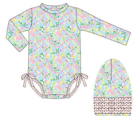 PREORDER 46: SPRING 1 - Tropical Trellis Girl 1pc Rashguard Swim