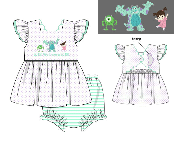 PREORDER 61: SPRING 2 - French Knot Monsters Girl Diaper Set
