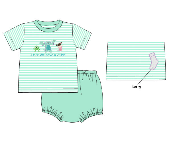PREORDER 61: SPRING 2 - French Knot Monsters Boy Diaper Set