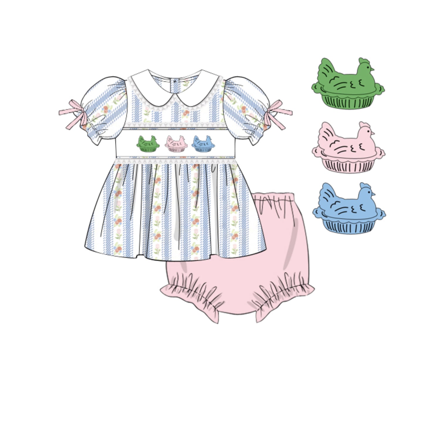 PREORDER 60: SPRING PT 1 - Spring 1 Girls Only - Vintage Hens Girl Diaper Set
