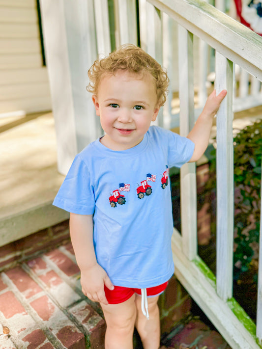 RTS - SUMMER 1 - Summer 1 Boys Only - Patriotic Tractors Boy Shortie Set