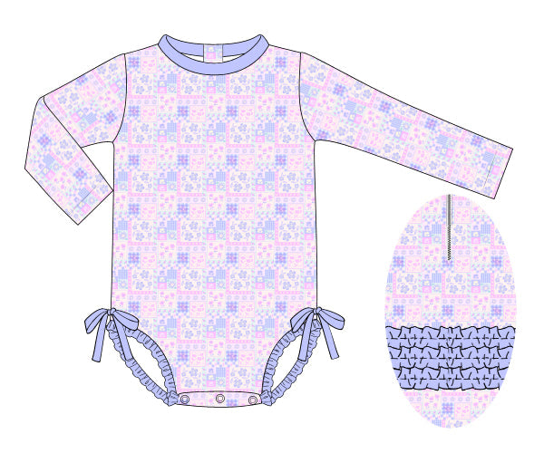PREORDER 61: SPRING 2 - Spring Patchwork & Stripes Girl 1pc Rashguard