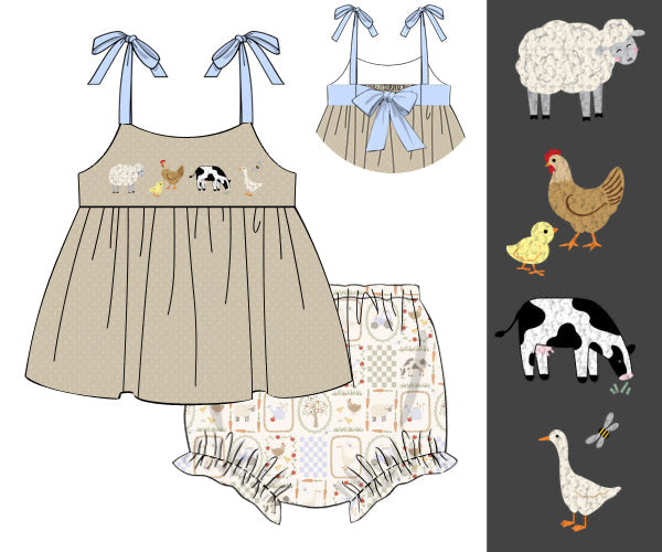 PREORDER 61: SPRING 2 - French Knot Farm Animals Girl Diaper Set