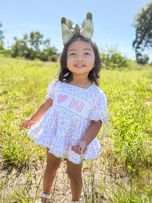 RTS - SUMMER 1 - Sage & Floral Father’s Day Girl Diaper Set - I ❤️ DAD