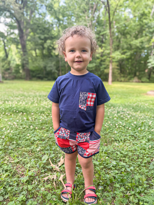RTS - SUMMER 1 - Patriotic Patchwork Boy Shortie Set