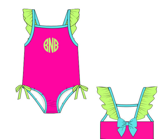 RTS - Neon Color Block Girl 1 PC Swim - NO MONOGRAM