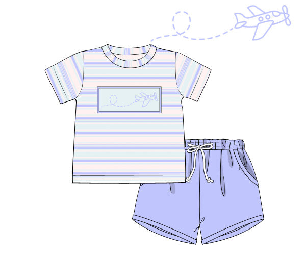 PREORDER 61: SPRING 2 - Spring Patchwork & Stripes Boy Shortie Set