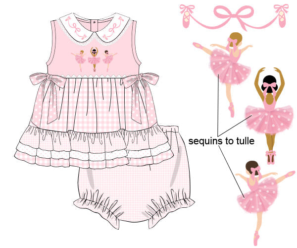PREORDER 62: SUMMER PT 1 - Girls Only - Embroidered Ballerina Girl Diaper Set