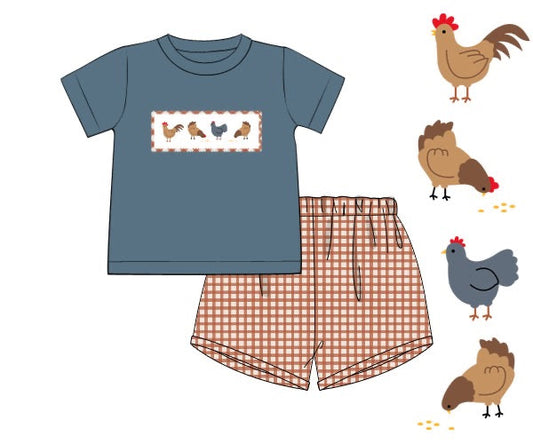 PREORDER 49: SUMMER PT 2 - Smocked Chickens Boy Shortie Set