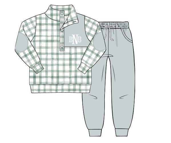 RTS - Monogrammed Jogger Sets Boys - Green- NO MONOGRAM