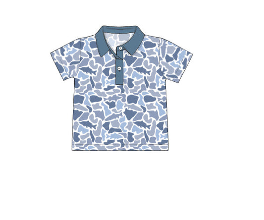 PREORDER 62: SUMMER PT 1 - Boys Only - Camo Shark Boy Polo Shirt