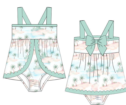 RTS - Watercolor Palms Swim Girl 1 PC