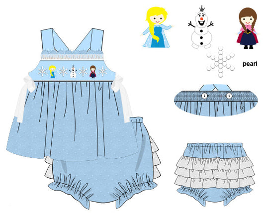 PREORDER 62: SUMMER PT 1 - Girls Only - Smocked Ice Princess Girl Diaper Set