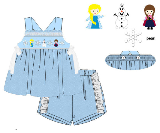 PREORDER 62: SUMMER PT 1 - Girls Only - Smocked Ice Princess Girl Shortie Set
