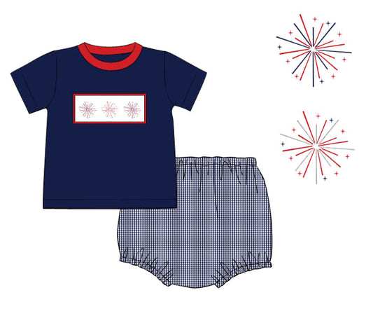 PREORDER 62: SUMMER PT 1 - Smocked Fireworks Boy Diaper Set