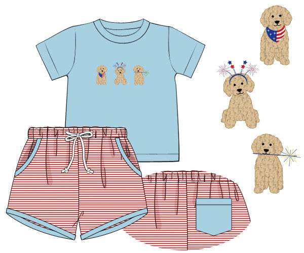 PREORDER 62: SUMMER PT 1 - Firecracker Puppies Boy Shortie Set
