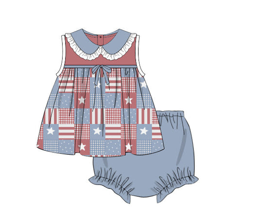 PREORDER 62: SUMMER PT 1 - Patriotic Patchwork Girl Diaper Set