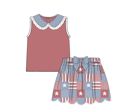 PREORDER 62: SUMMER PT 1 - Patriotic Patchwork Girl Skort Set