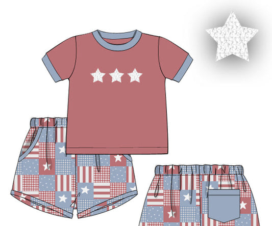 PREORDER 62: SUMMER PT 1 - Patriotic Patchwork Boy Shortie Set