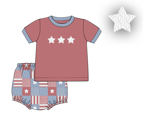 PREORDER 62: SUMMER PT 1 - Patriotic Patchwork Boy Diaper Set