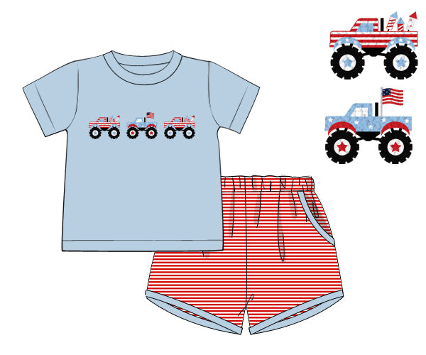 PREORDER 62: SUMMER PT 1 - Boys Only - Patriotic Monster Truck Boy Shortie Set
