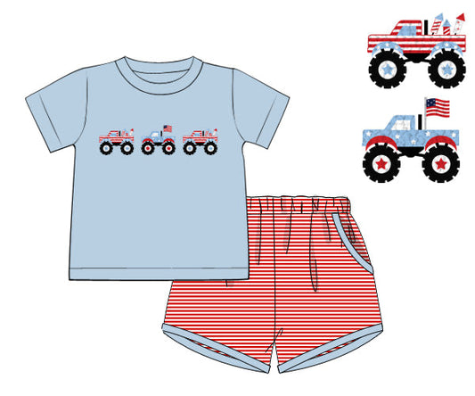 PREORDER 62: SUMMER PT 1 - Boys Only - Patriotic Monster Truck Boy Shortie Set