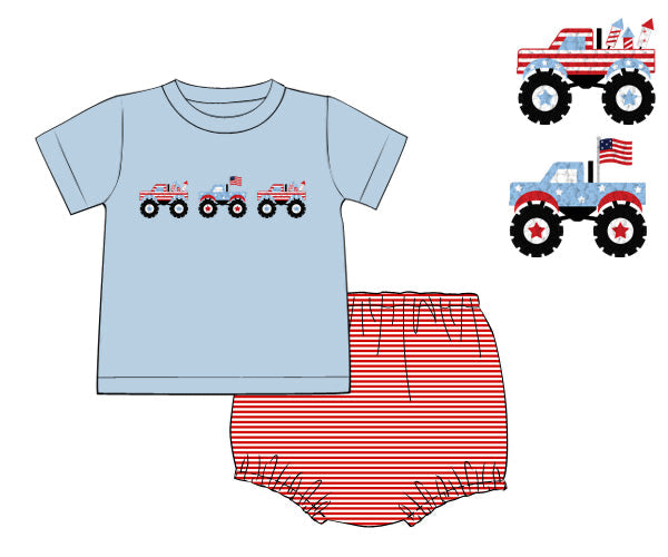 PREORDER 62: SUMMER PT 1 - Boys Only - Patriotic Monster Truck Boy Diaper Set