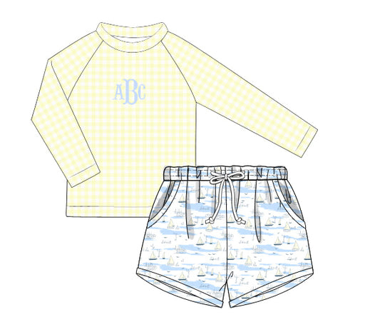 RTS - SPRING 2 - Dockside Days Boy Rashguard Top & Trunk Set