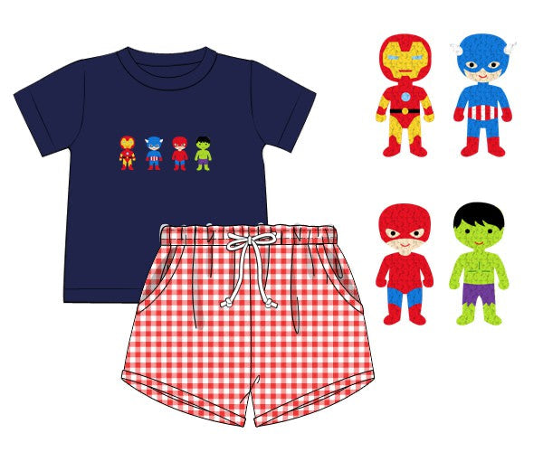 PREORDER 49: SUMMER PT 2 - Summer 2 Boys Only - French Knot Superheroes Boy Shortie Set