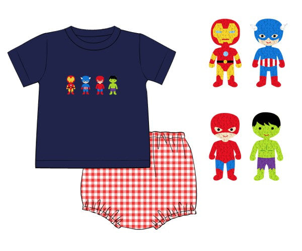 RTS - Summer 2 Boys Only - French Knot Super Heros Boy Diaper Set