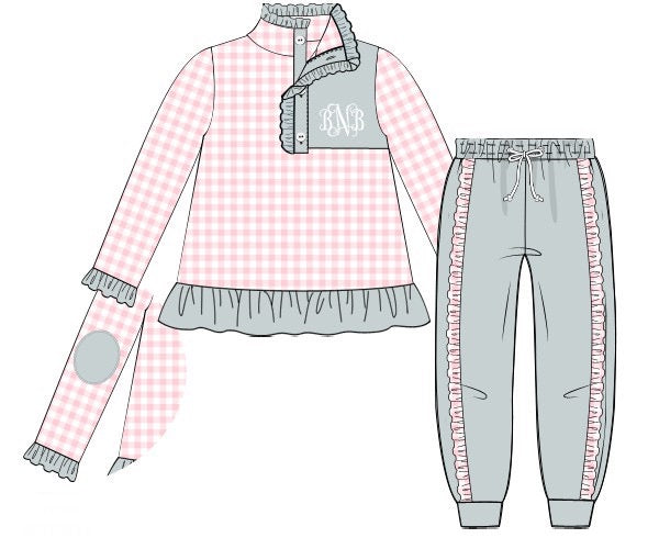 RTS - Monogrammed Jogger Sets Girls - Pink & Sage - NO MONOGRAM