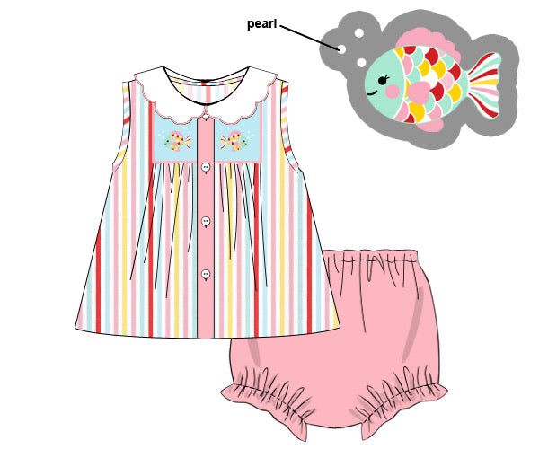 PREORDER 62: SUMMER PT 1 - Smocked Rainbow Fish Girl Diaper Set