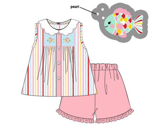 PREORDER 62: SUMMER PT 1 - Smocked Rainbow Fish Girl Short Set